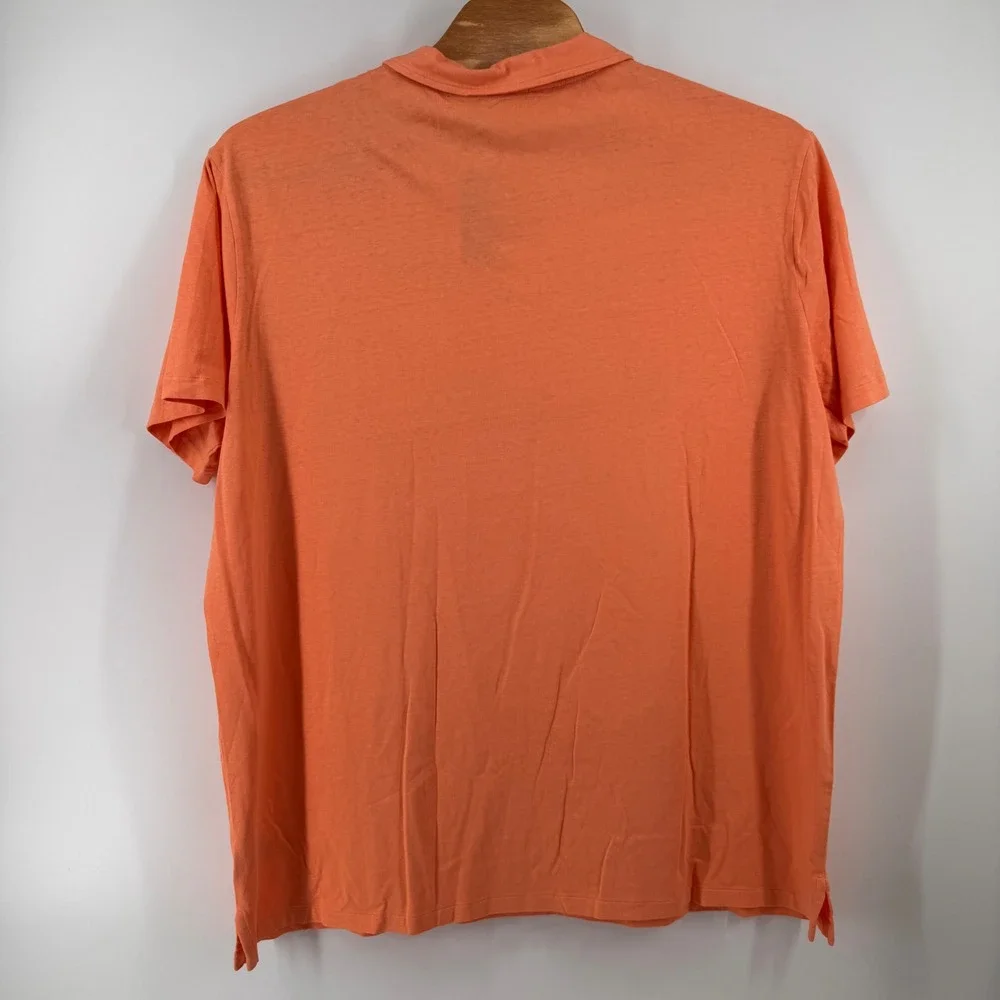 Polo Ralph Lauren Polo Shirt Men 4LT Orange Cotton Linen V-Neck Pocket 9675